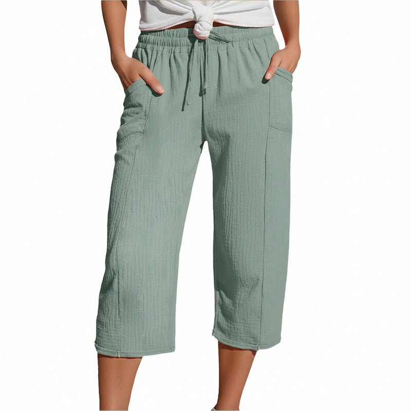 Dames Driekwart Broek met Elastische Taille en Zijzakken