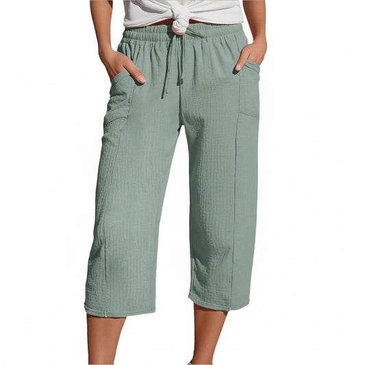 Dames Driekwart Broek met Elastische Taille en Zijzakken