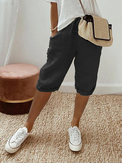 Dames Driekwart Broek met Elastische Taille en Zijzakken
