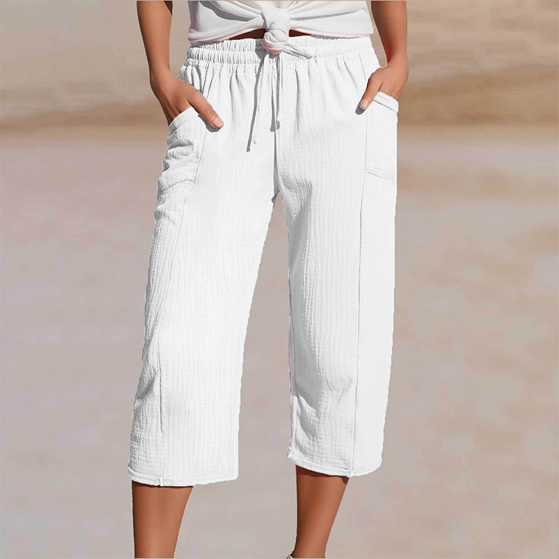 Dames Driekwart Broek met Elastische Taille en Zijzakken