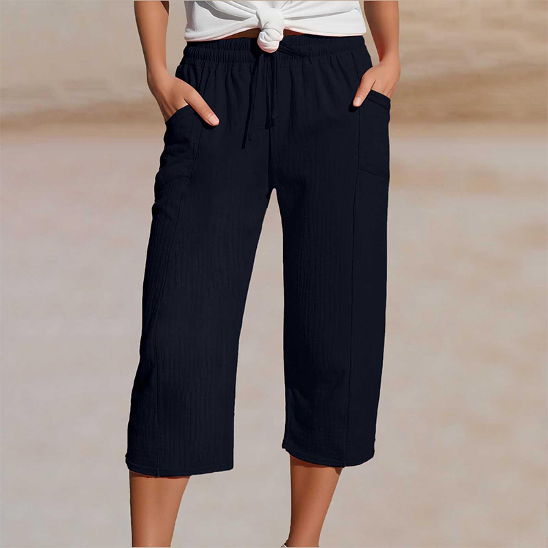 Dames Driekwart Broek met Elastische Taille en Zijzakken