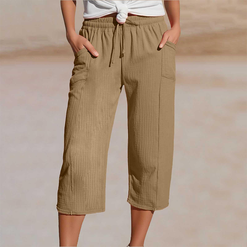 Dames Driekwart Broek met Elastische Taille en Zijzakken