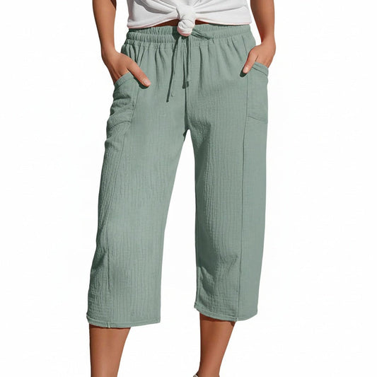 Dames Driekwart Broek Wijd met Elastische Taille en Trekkoord