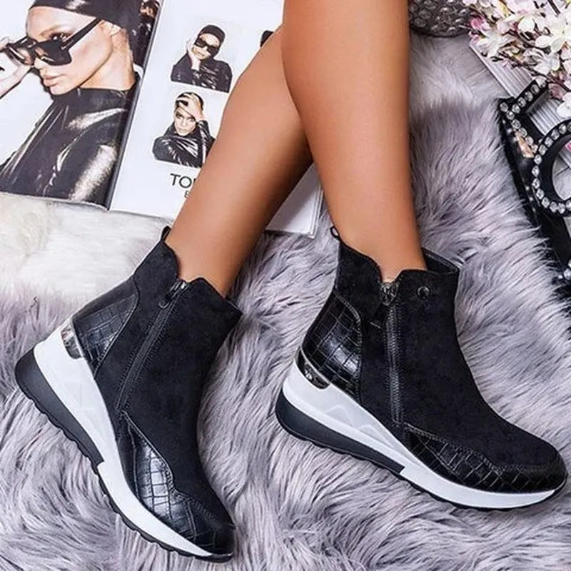 Dames Enkelboots met Sleehak en Ritssluiting Zwart