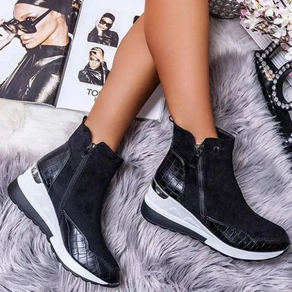 Dames Enkelboots met Sleehak en Ritssluiting Zwart