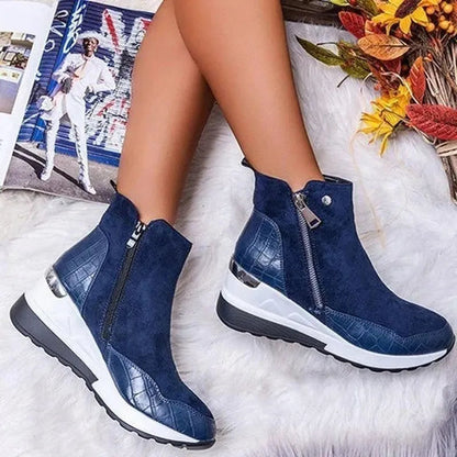 Dames Enkelboots met Sleehak en Ritssluiting Blauw