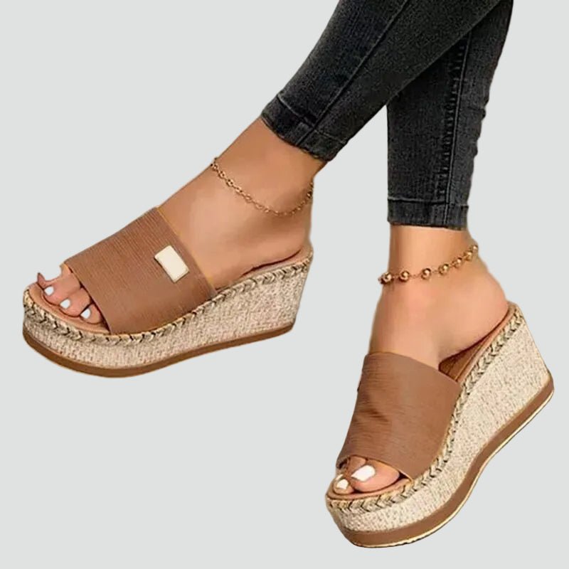 Dames Espadrille Sleehak Sandalen met Gevlochten Platform en Open Teen