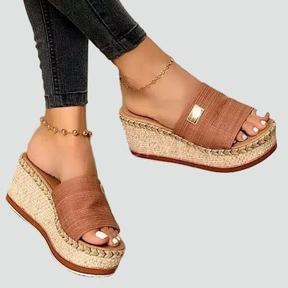 Dames Espadrille Sleehak Sandalen met Gevlochten Platform en Open Teen Bruin