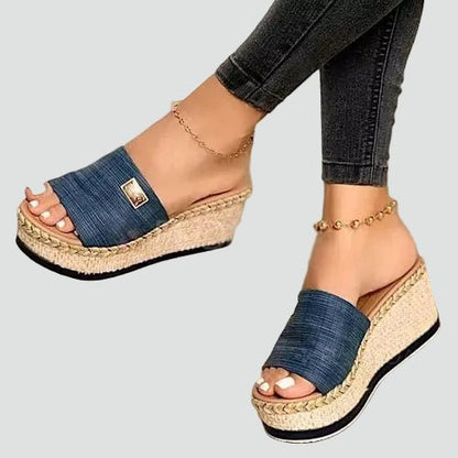Dames Espadrille Sleehak Sandalen met Gevlochten Platform en Open Teen Blauw