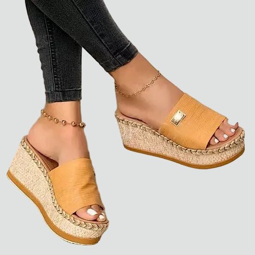 Dames Espadrille Sleehak Sandalen met Gevlochten Platform en Open Teen Beige