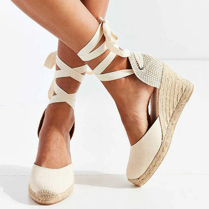 Dames Espadrilles op Sleehak met Enkelbandjes Wit