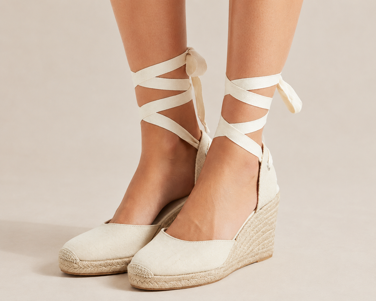 Dames Espadrilles op Sleehak met Enkelbandjes