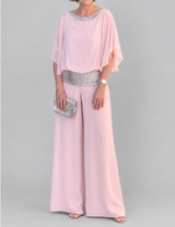 Dames Feest Jumpsuit met Glitterband en Cape-top