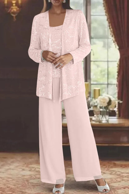 Dames Feestset Driedelig met Pailletten Jacket en Wide-Leg Broek