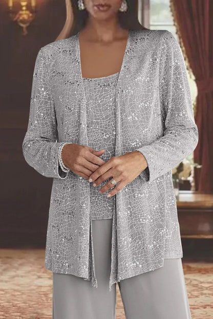 Dames Feestset Driedelig met Pailletten Jacket en Wide-Leg Broek