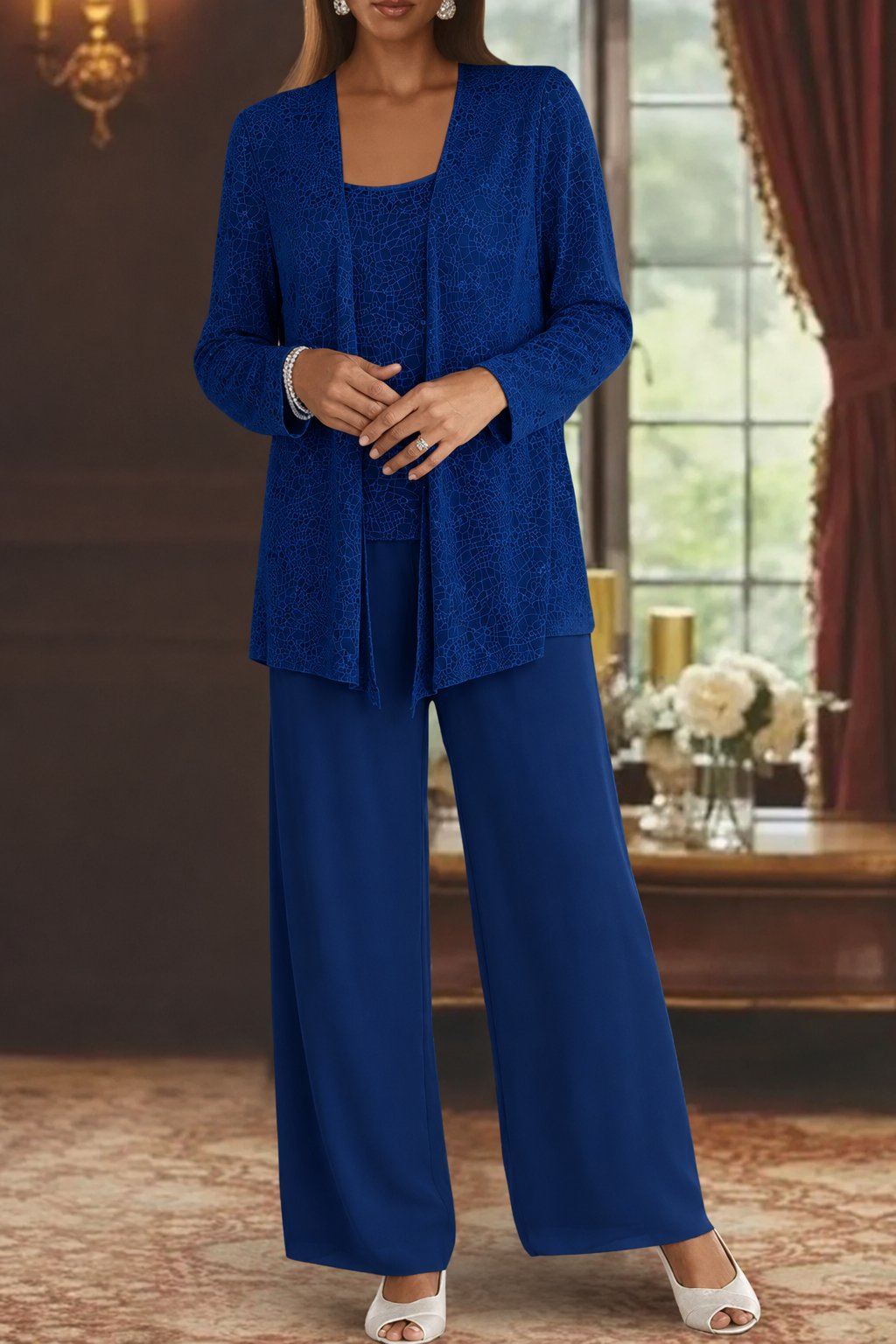 Dames Feestset Driedelig met Pailletten Jacket en Wide-Leg Broek