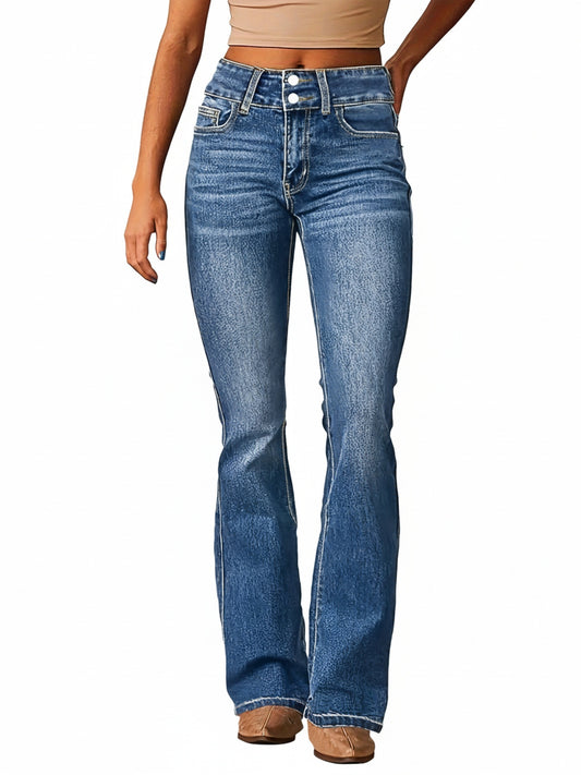 Dames Flare Jeans met Hoge Taille en Straight Pijpen
