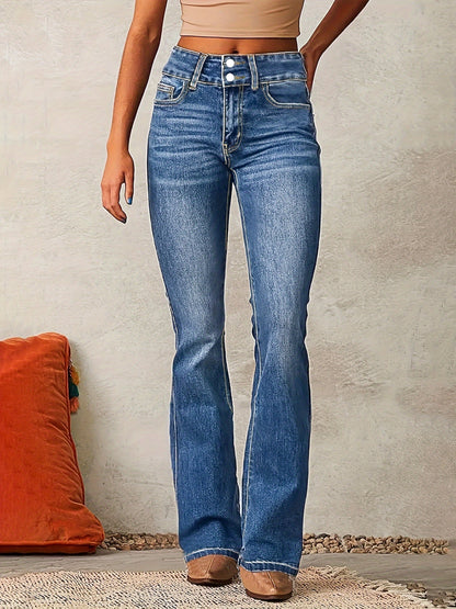Dames Flare Jeans met Hoge Taille en Straight Pijpen Zeeblauw