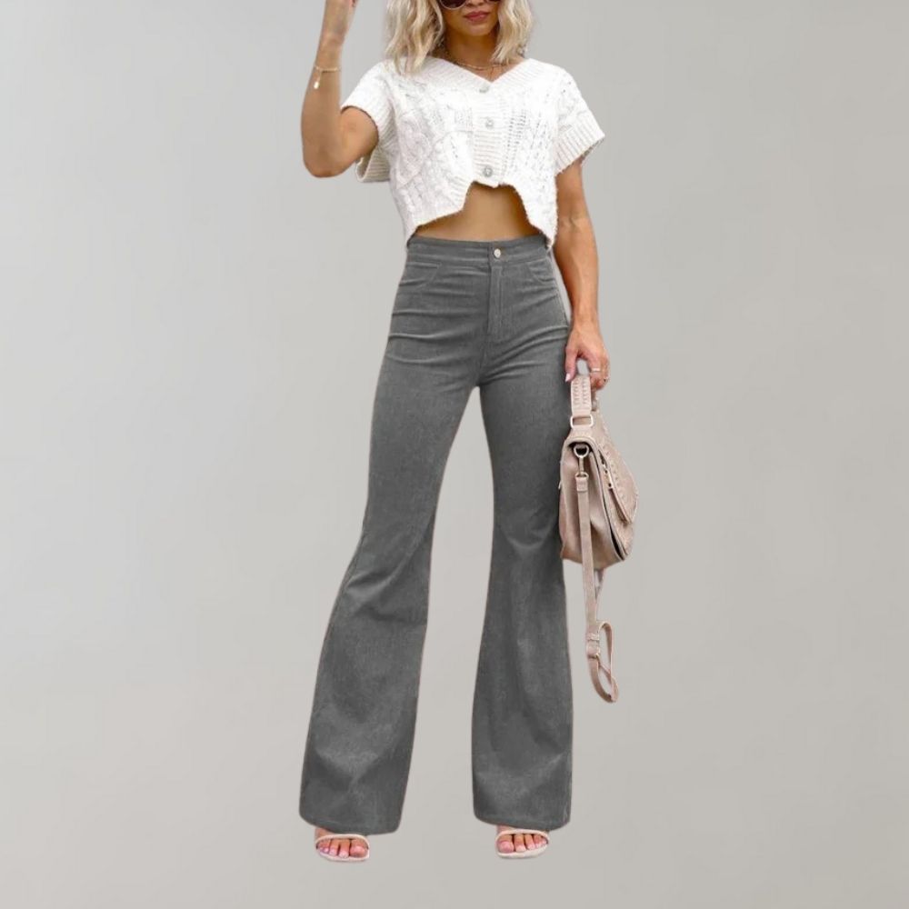 Dames Flared Broek Hoge Taille met Wijde Pijpen Grijs