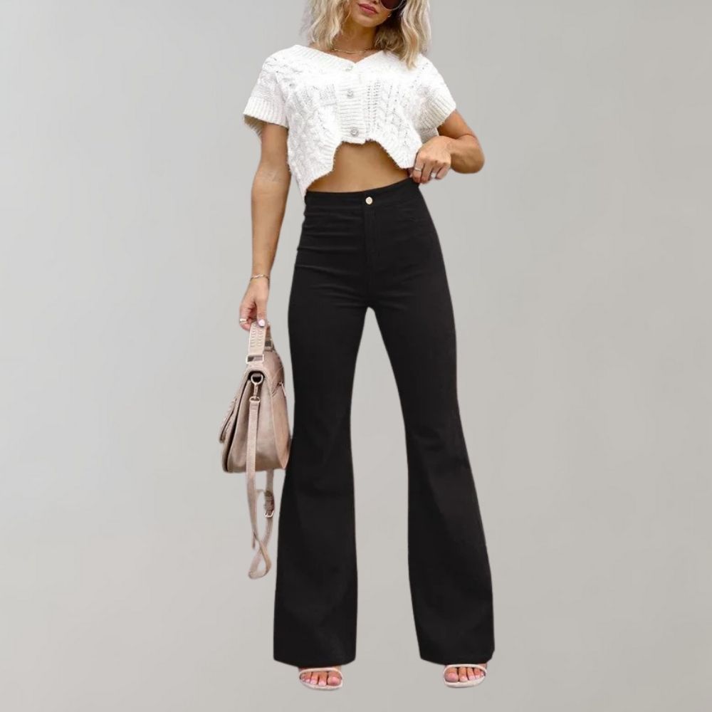 Dames Flared Broek Hoge Taille met Wijde Pijpen Zwart