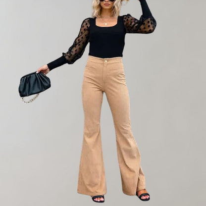 Dames Flared Broek Hoge Taille met Wijde Pijpen Kaki