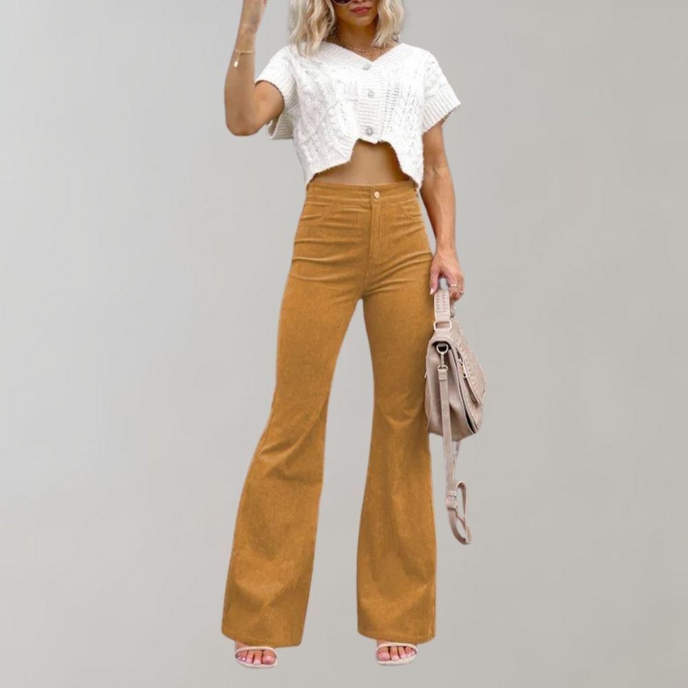 Dames Flared Broek Hoge Taille met Wijde Pijpen Goud