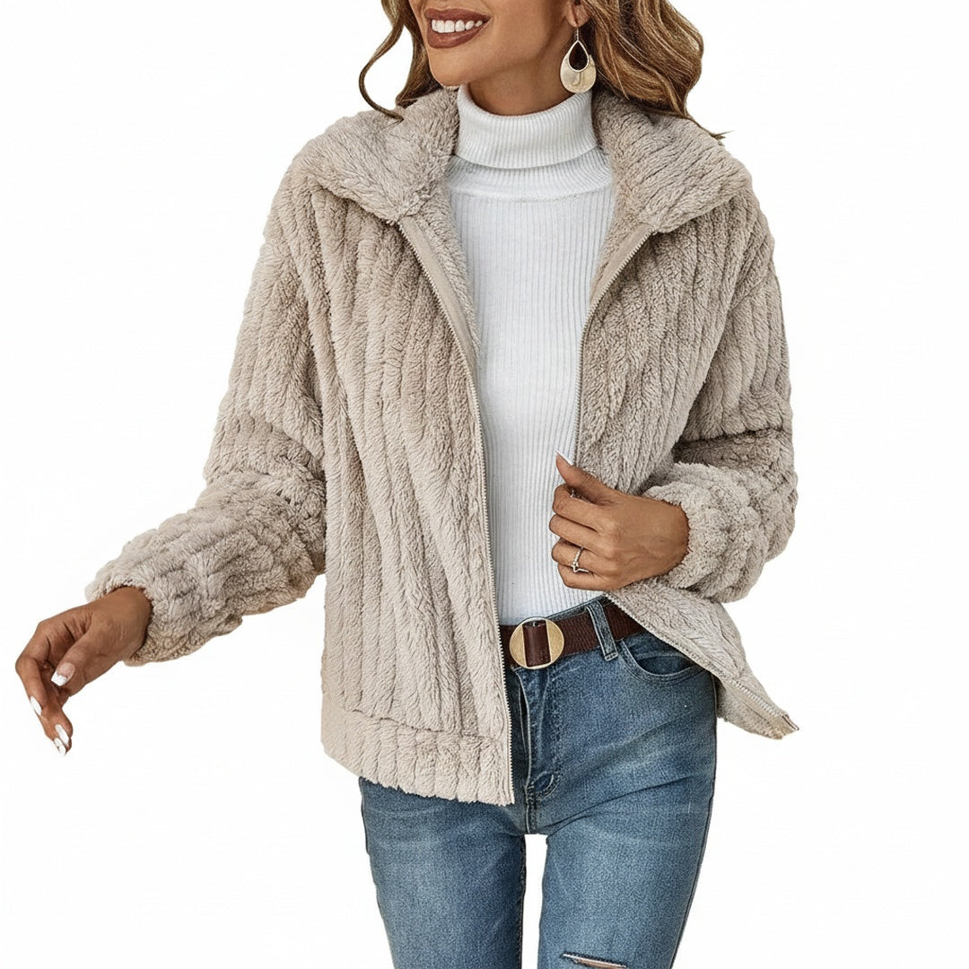 Dames Fleece jacket met Ritssluiting en Revers Kraag Oversized