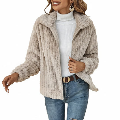 Dames Fleece jacket met Ritssluiting en Revers Kraag Oversized