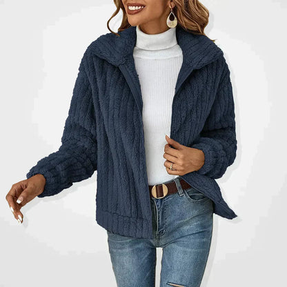 Dames Fleece jacket met Ritssluiting en Revers Kraag Oversized Marineblauw