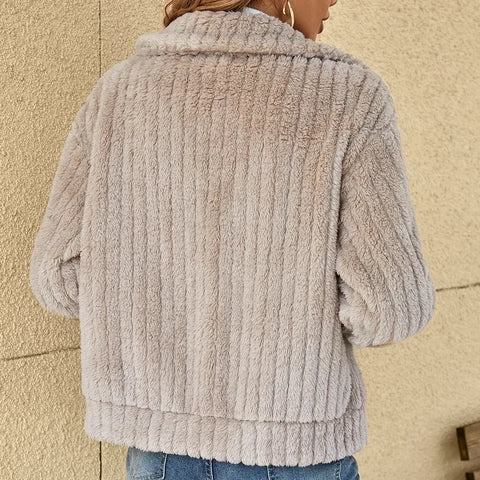 Dames Fleece jacket met Ritssluiting en Revers Kraag Oversized