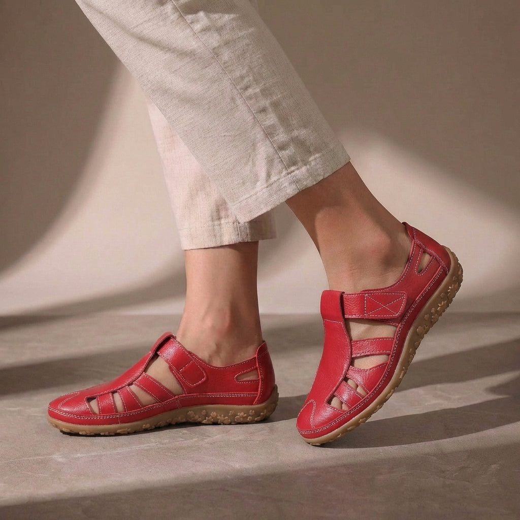 Dames Gesloten Sandalen met Klittenband en Uitsnijdingen Rood