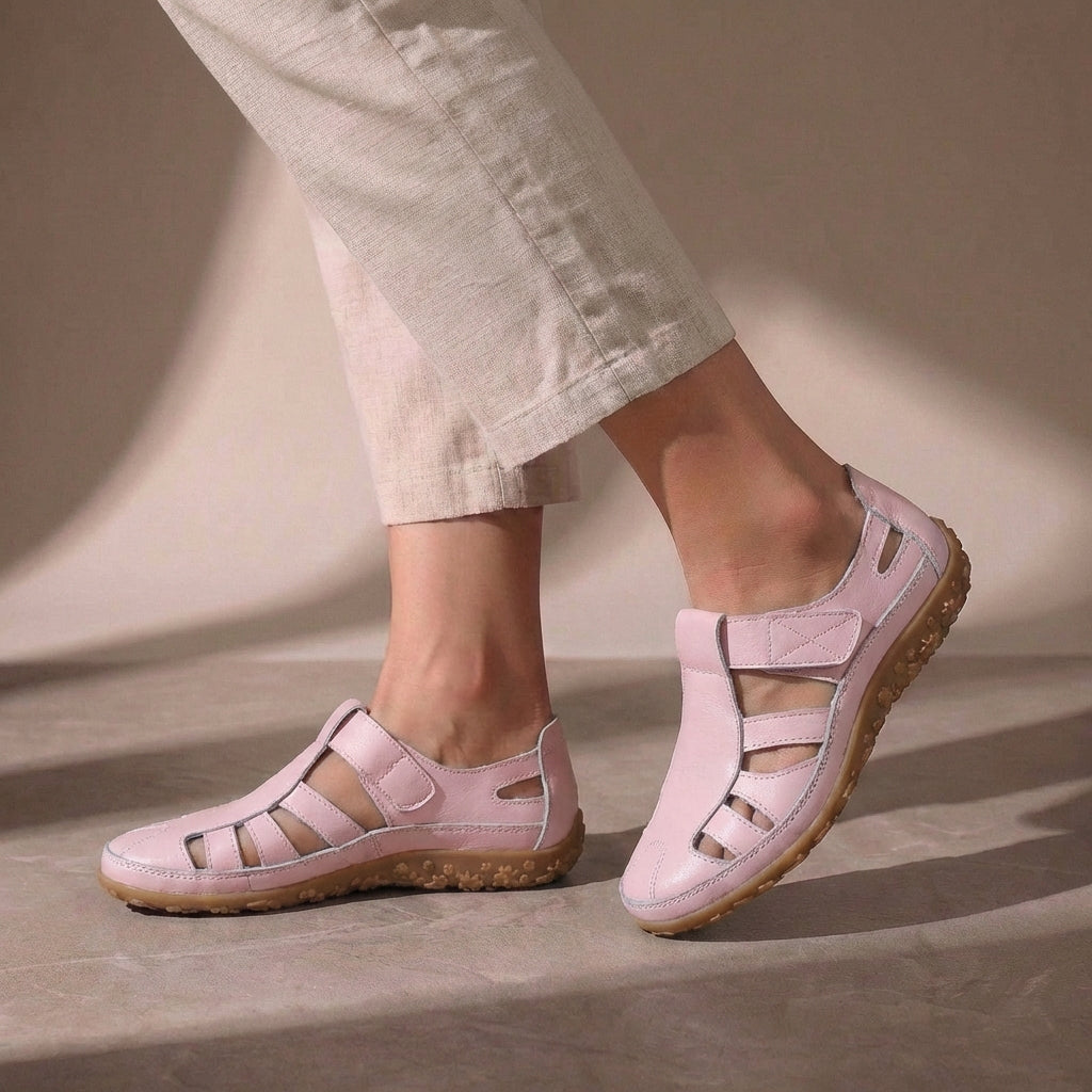 Dames Gesloten Sandalen met Klittenband en Uitsnijdingen Roze
