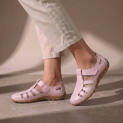 Dames Gesloten Sandalen met Klittenband en Uitsnijdingen Roze