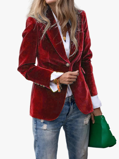 Dames Getailleerde Blazer met Reverskraag en Eén Knoop Bordeauxrood