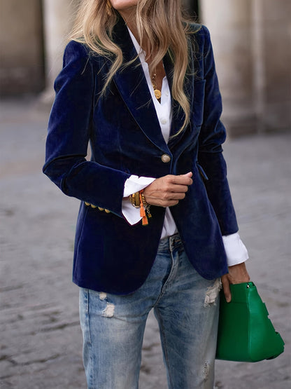 Dames Getailleerde Blazer met Reverskraag en Eén Knoop Marineblauw