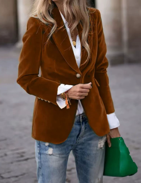 Dames Getailleerde Blazer met Reverskraag en Eén Knoop Bruin