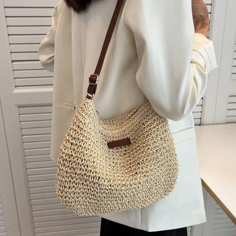 Dames Gevlochten Shoulder Bag met Verstelbare Riem en Ritssluting