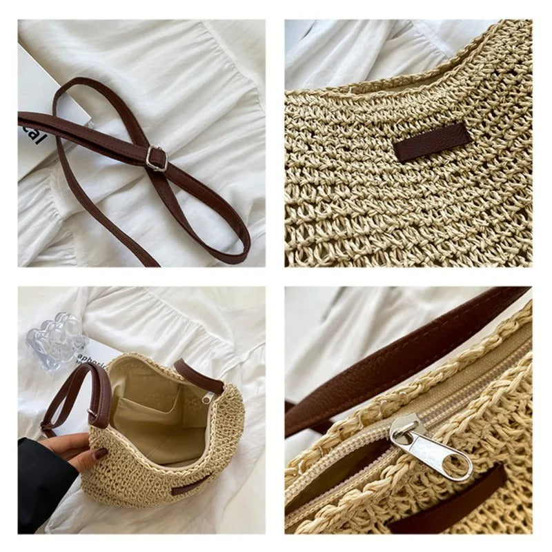 Dames Gevlochten Shoulder Bag met Verstelbare Riem en Ritssluting