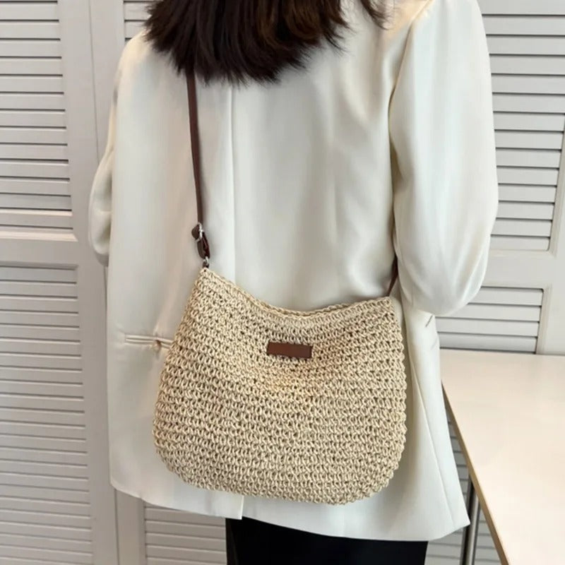 Dames Gevlochten Shoulder Bag met Verstelbare Riem en Ritssluting