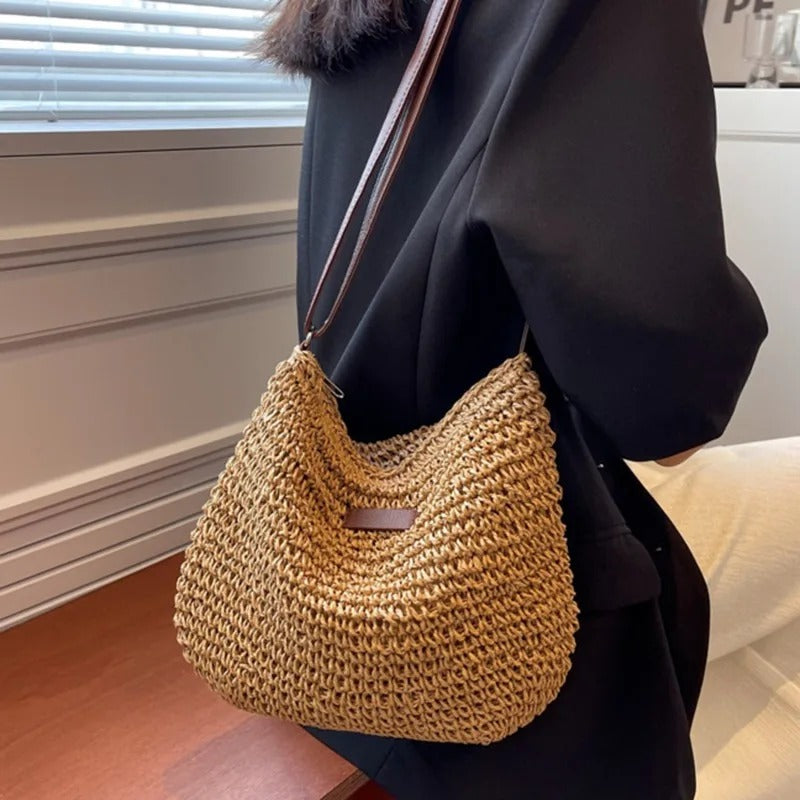 Dames Gevlochten Shoulder Bag met Verstelbare Riem en Ritssluting