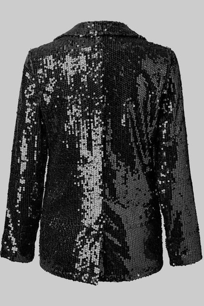 Dames Glinsterende Paillettenblazer met Getailleerde Pasvorm en Heuplengte