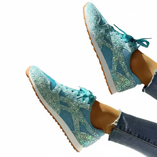 Dames Glitter Sneakers met Vetersluiting en Profielzool