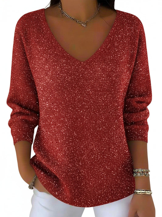Dames Glitter Sweater met V-hals en Lange Mouwen