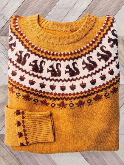 Dames Halloween Sweater met Ronde Hals en Fair Isle Patroon Autumn Fair Isle