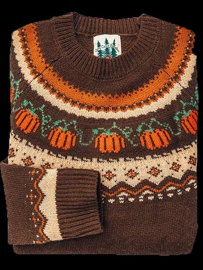 Dames Halloween Sweater met Ronde Hals en Fair Isle Patroon Pumpkin Fair Isle