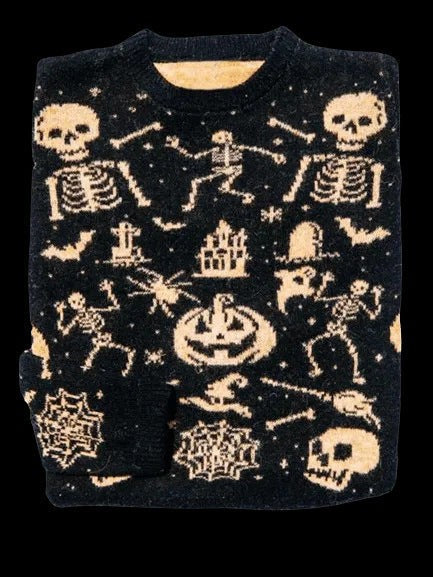 Dames Halloween Sweater met Ronde Hals en Fair Isle Patroon Spooky Icons