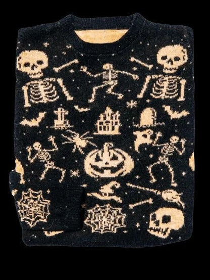 Dames Halloween Sweater met Ronde Hals en Fair Isle Patroon Spooky Icons