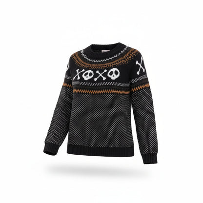 Dames Halloween Sweater met Ronde Hals en Schedel Kruisbeenprint Oversized