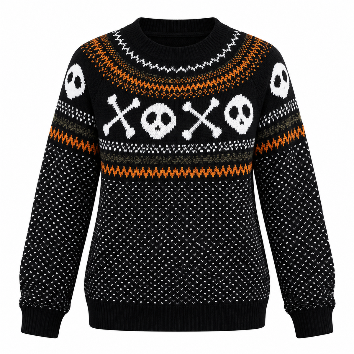 Dames Halloween Sweater met Ronde Hals en Schedel Kruisbeenprint Oversized