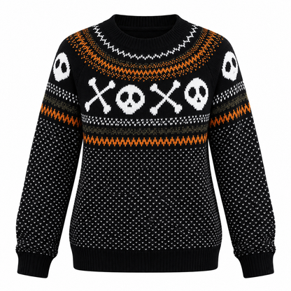 Dames Halloween Sweater met Ronde Hals en Schedel Kruisbeenprint Oversized